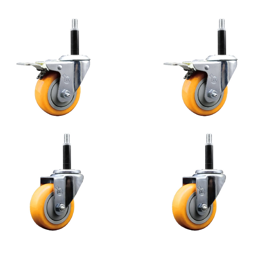 Polyurethane Swivel Stem Caster with 3.5 in. Yellow Caster Wheels, 0.75 in. Expanding Stem - 316 Stainless Steel Casters - Set of 4
