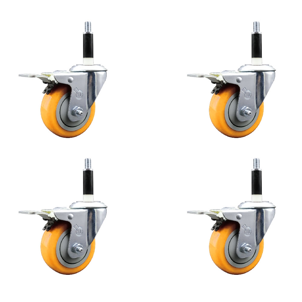 Polyurethane Swivel Stem Caster with 3.5 in. Yellow Caster Wheels, 0.87 in. Expanding Stems - 316 Stainless Steel Casters - Set of 4