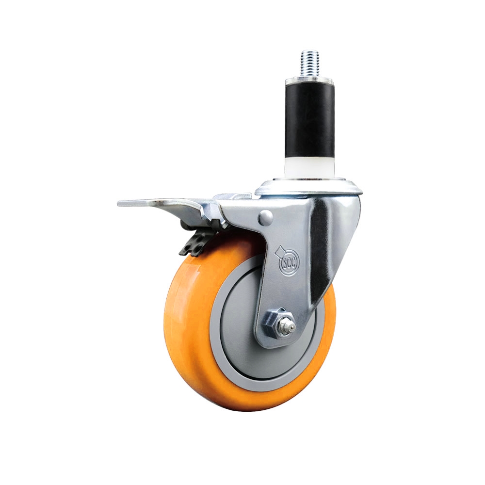 Polyurethane Swivel Stem Caster with 4 in. Yellow Caster Wheels & Total Lock Brake, 1.38 in. Expanding Stem - 316 Stainless Steel Caster