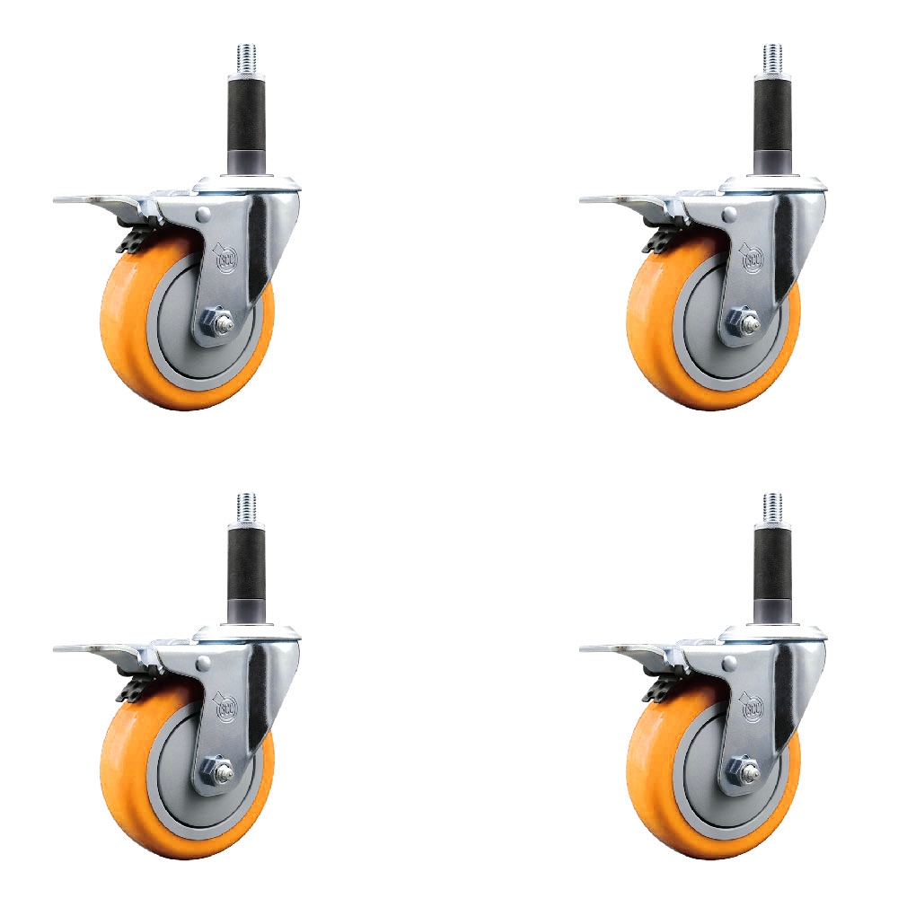 Polyurethane Swivel Stem Caster with 4 in. Yellow Caster Wheels, 1 in. Expanding Stems - 316 Stainless Steel Casters - Set of 4