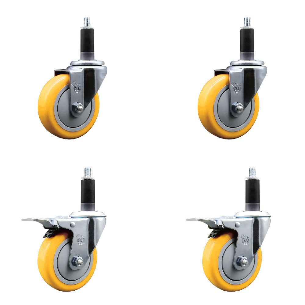 Polyurethane Swivel Stem Caster with 4 in. Yellow Caster Wheels, 1.13 in. Expanding Stem - 316 Stainless Steel Casters - Set of 4