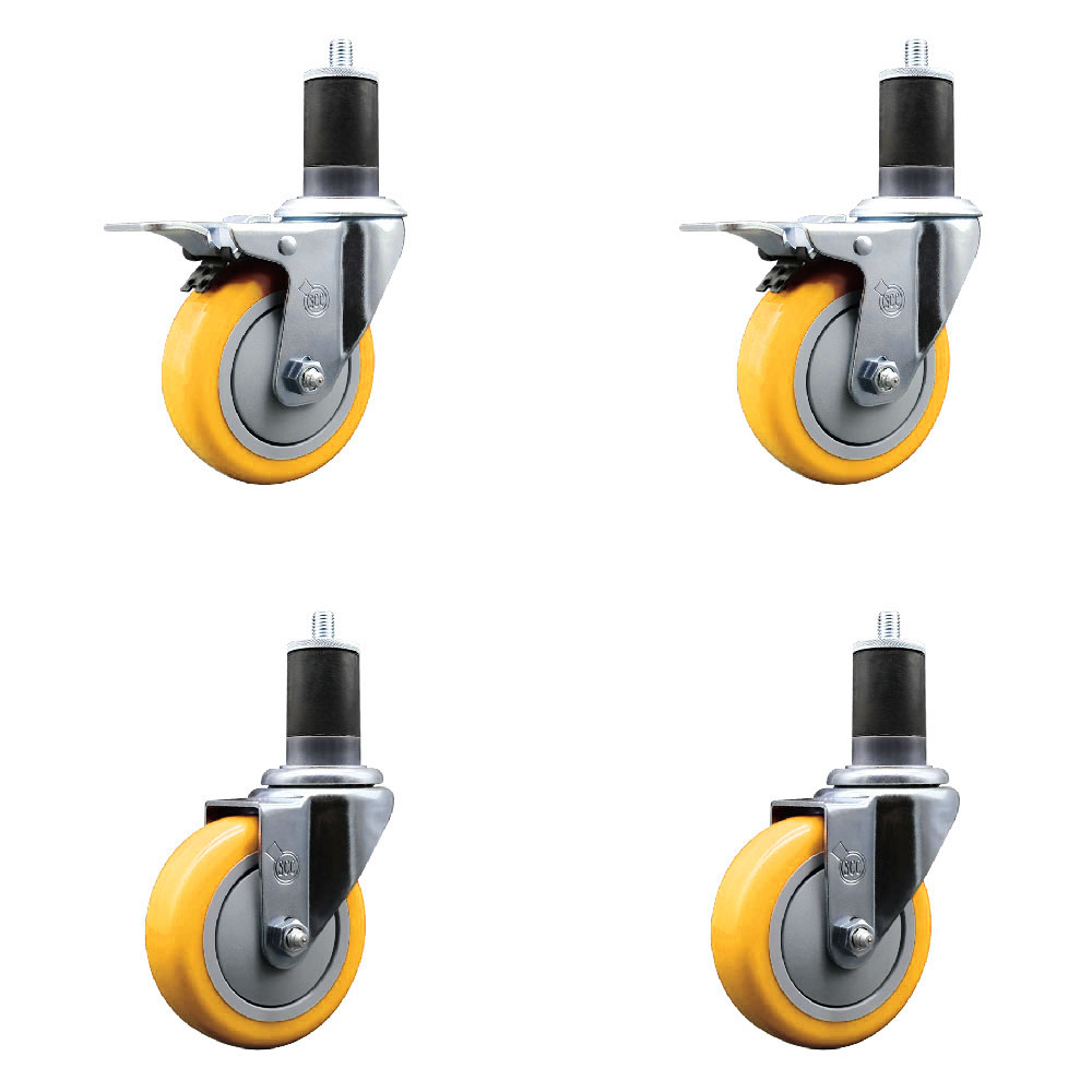 Polyurethane Swivel Stem Caster with 4 in. Yellow Caster Wheels, 1.63 in. Expanding Stem - 316 Stainless Steel Casters - Set of 4