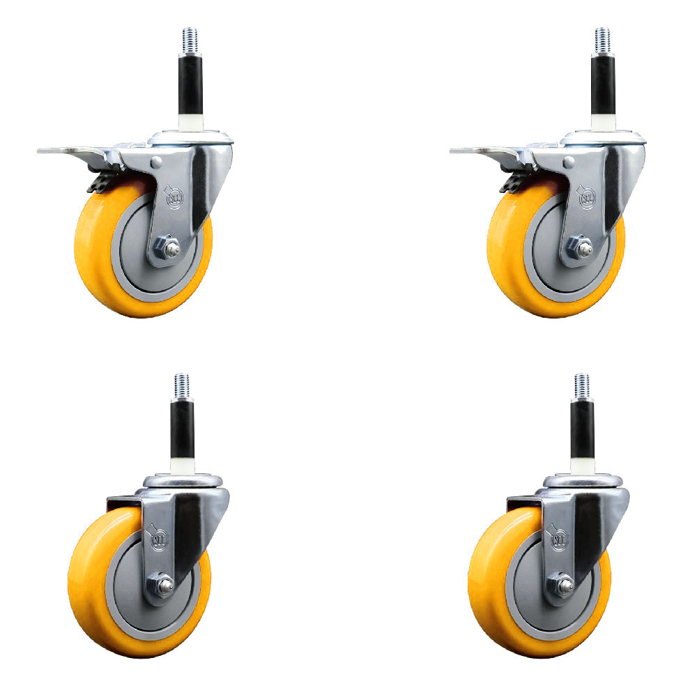Polyurethane Swivel Stem Caster with 4 in. Yellow Caster Wheels, 0.87 in. Expanding Stem - 316 Stainless Steel Casters - Set of 4