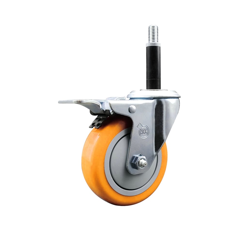 Polyurethane Swivel Stem Caster with 4 in. Yellow Caster Wheels & Total Lock Brake, 0.75 in. Expanding Stem - 316 Stainless Steel Caster