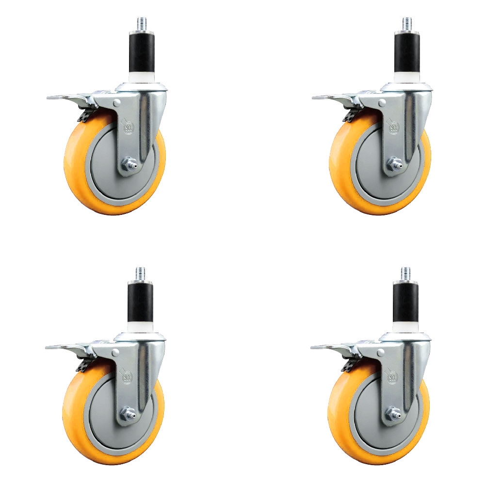 Polyurethane Swivel Stem Caster with 5 in. Yellow Caster Wheels, 1.38 in. Expanding Stems - 316 Stainless Steel Casters - Set of 4