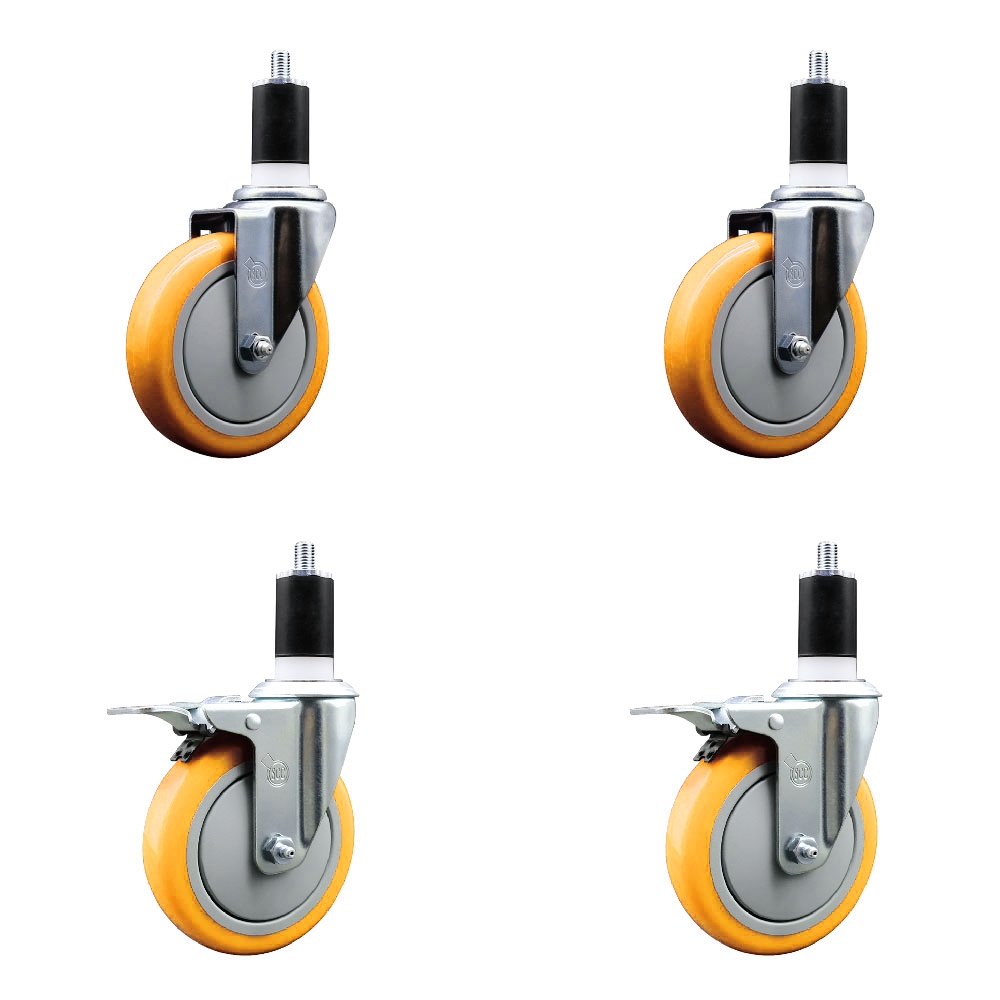 Polyurethane Swivel Stem Caster with 5 in. Yellow Caster Wheels, 1.5 in. Expanding Stem - 316 Stainless Steel Casters - Set of 4