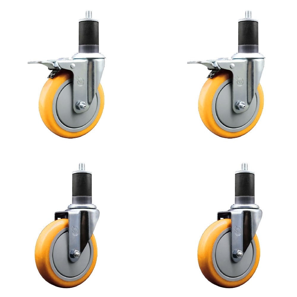 Polyurethane Swivel Stem Caster with 5 in. Yellow Caster Wheels, 1.63 in. Expanding Stem - 316 Stainless Steel Casters - Set of 4