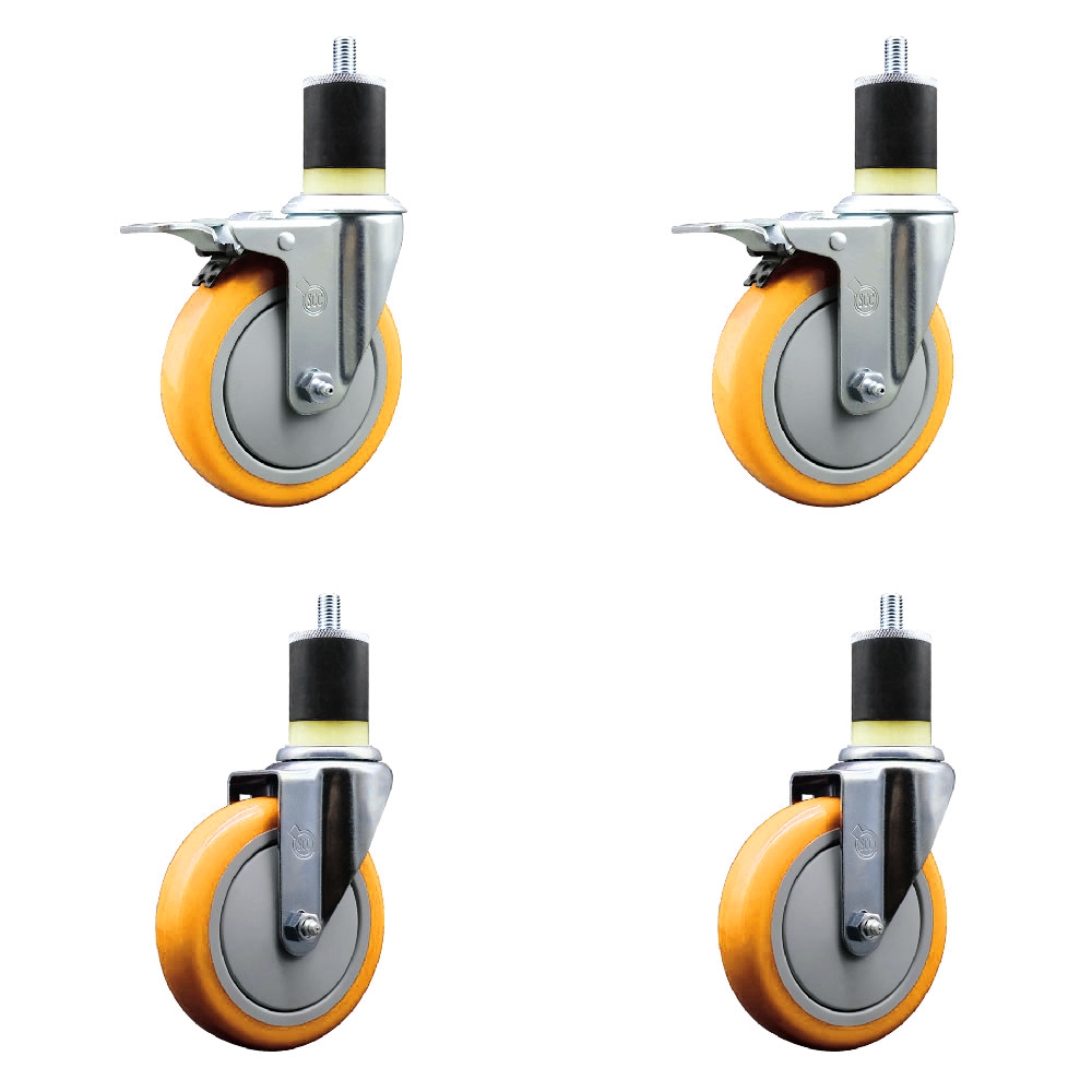 Polyurethane Swivel Stem Caster with 5 in. Yellow Caster Wheels, 1.87 in. Expanding Stem - 316 Stainless Steel Casters - Set of 4