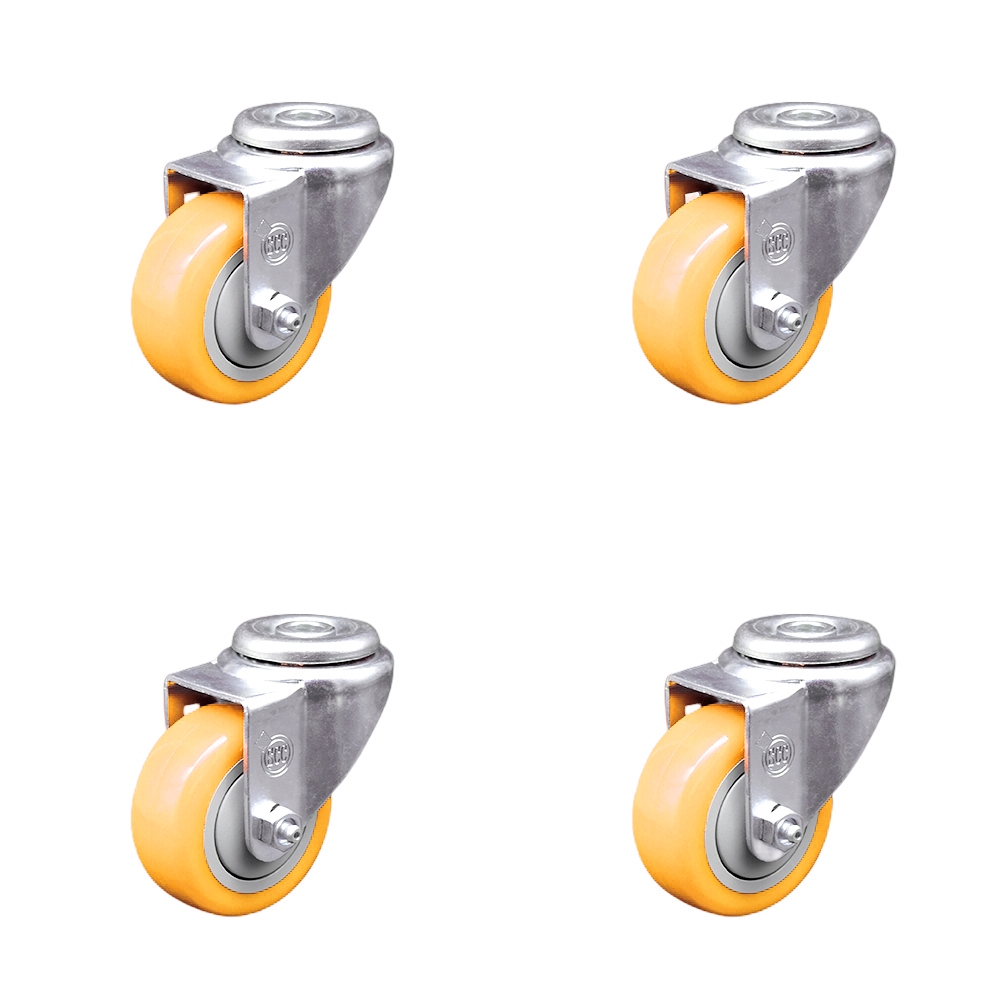 SCC-SSBH20S314-PPUB-YEL-4 Stainless Steel Polyurethane Swivel Bolt Hole Caster with 3 x 1.25 in. Yellow Wheels - Set of 4