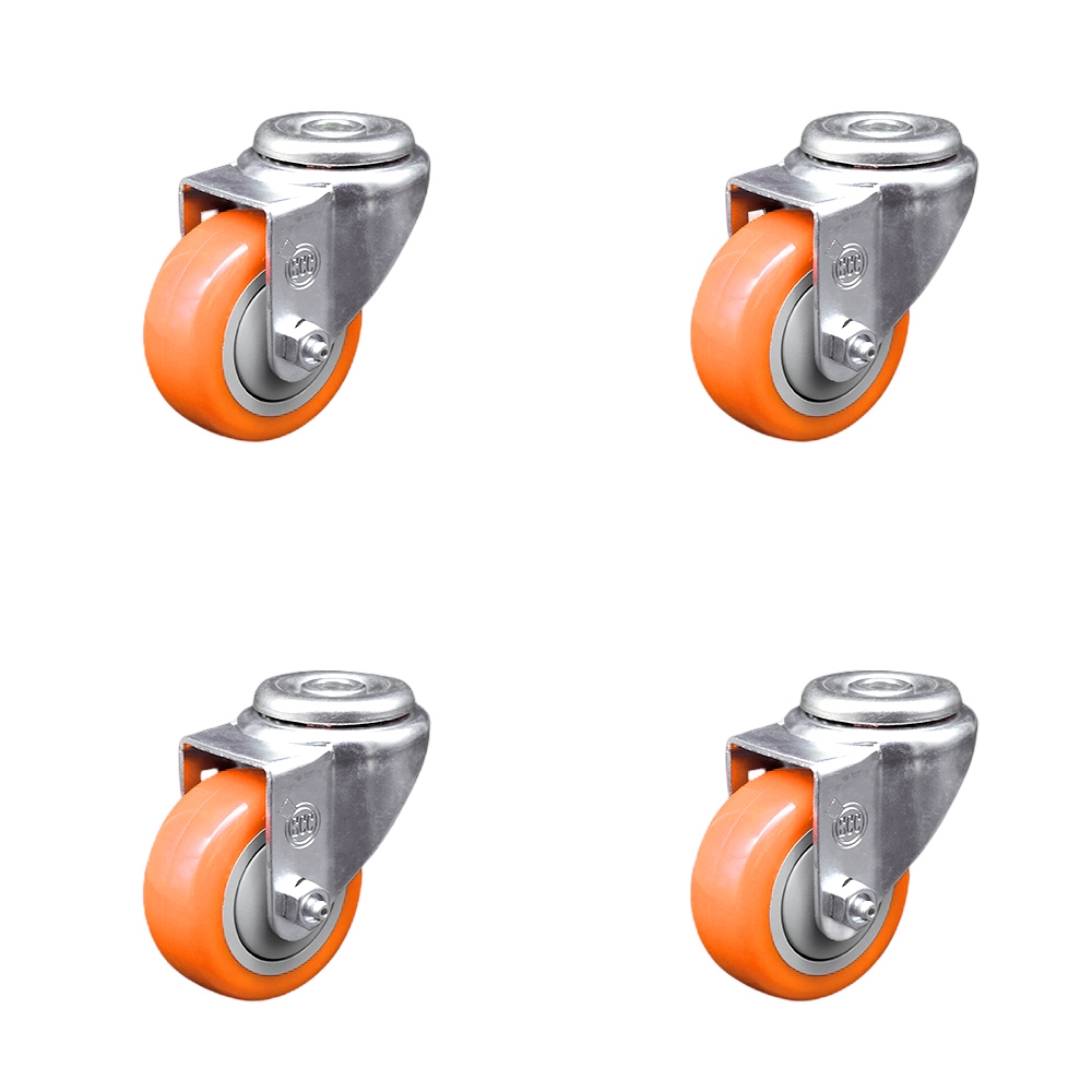 SCC-SSBH20S3514-PPUB-ORG-4 Stainless Steel Polyurethane Swivel Bolt Hole Caster with 3.5 x 1.25 in. Orange Wheels - Set of 4