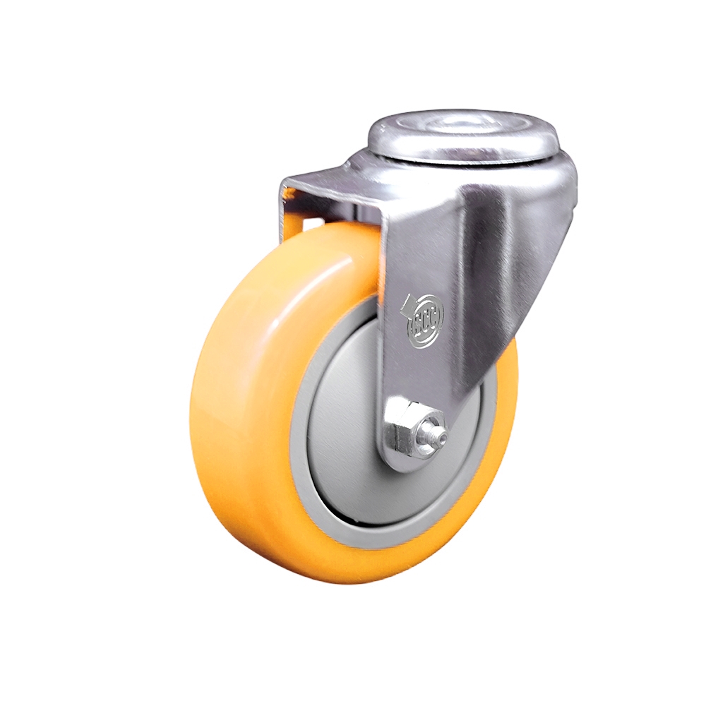 SCC-SSBH20S414-PPUB-YEL Stainless Steel Polyurethane Swivel Bolt Hole Caster with 4 x 1.25 in. Yellow Wheel