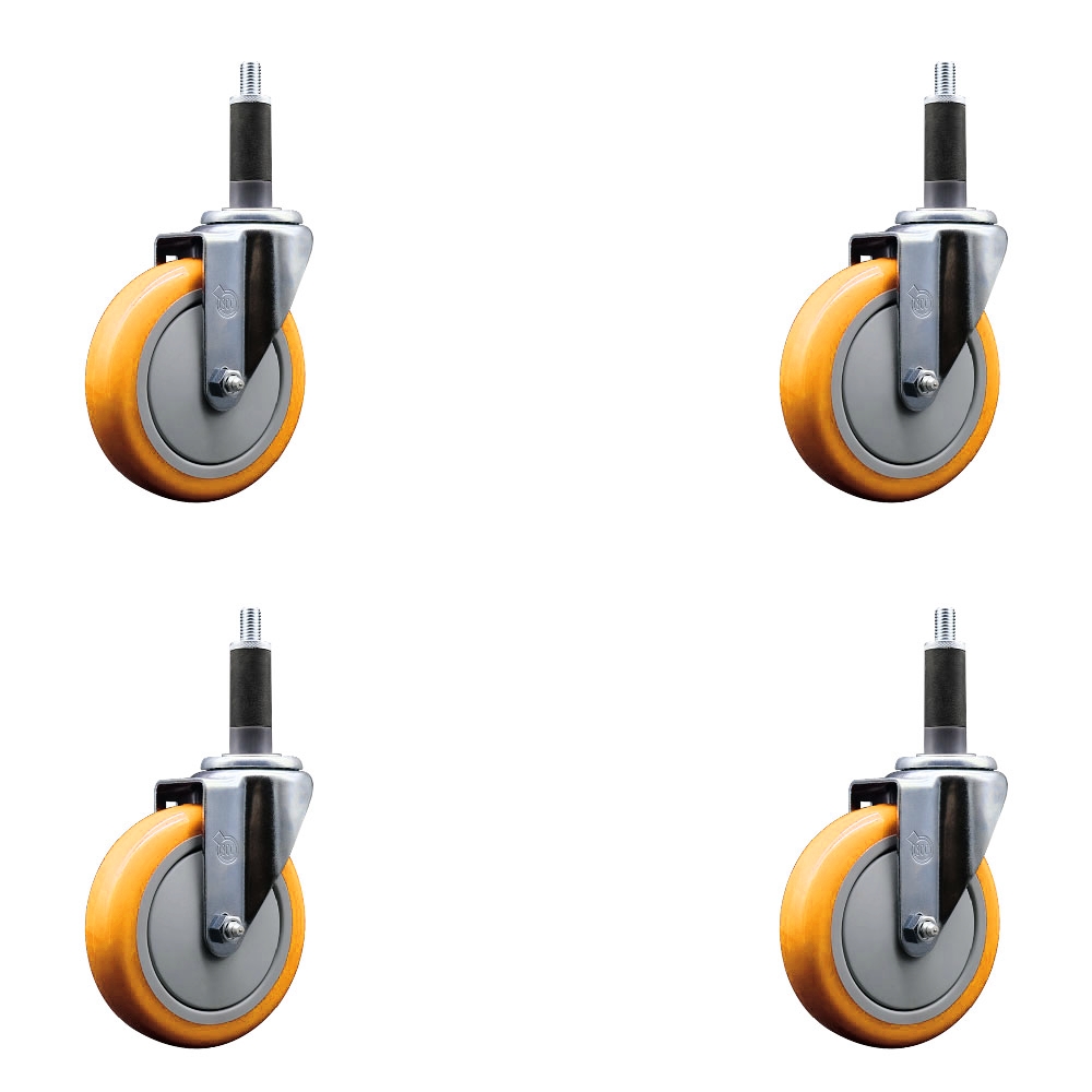 Polyurethane Swivel Stem Caster with 5 in. Yellow Caster Wheels, 1 in. Expanding Stems - 316 Stainless Steel Casters - Set of 4