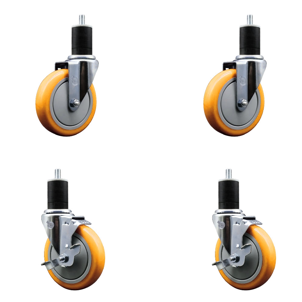 Polyurethane Swivel Stem Caster with 5 in. Yellow Caster Wheels, 1.75 in. Expanding Stems - 316 Stainless Steel Casters - Set of 4