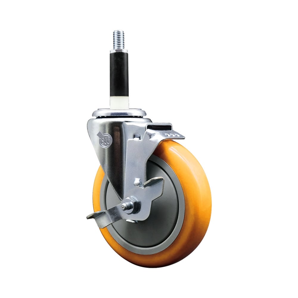 Polyurethane Swivel Stem Caster with 5 in. Yellow Caster Wheels & Top Lock Brake, 0.87 in. Expanding Stem - 316 Stainless Steel Caster