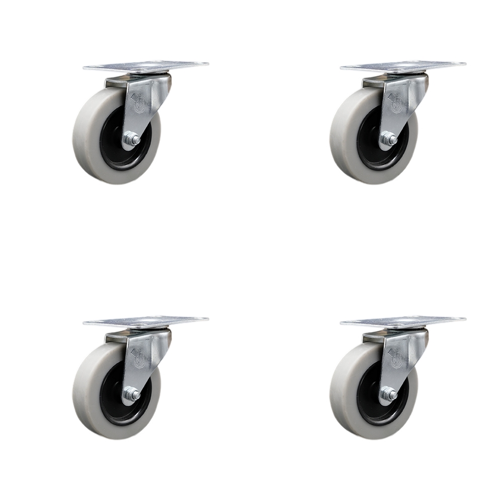 SCC-05S310-TPRS-TP2-4 3 in. Swivel Thermoplastic Rubber Caster Wheels with 2.38 in. by 3.63 in. Overall Top Plate - Set of 4