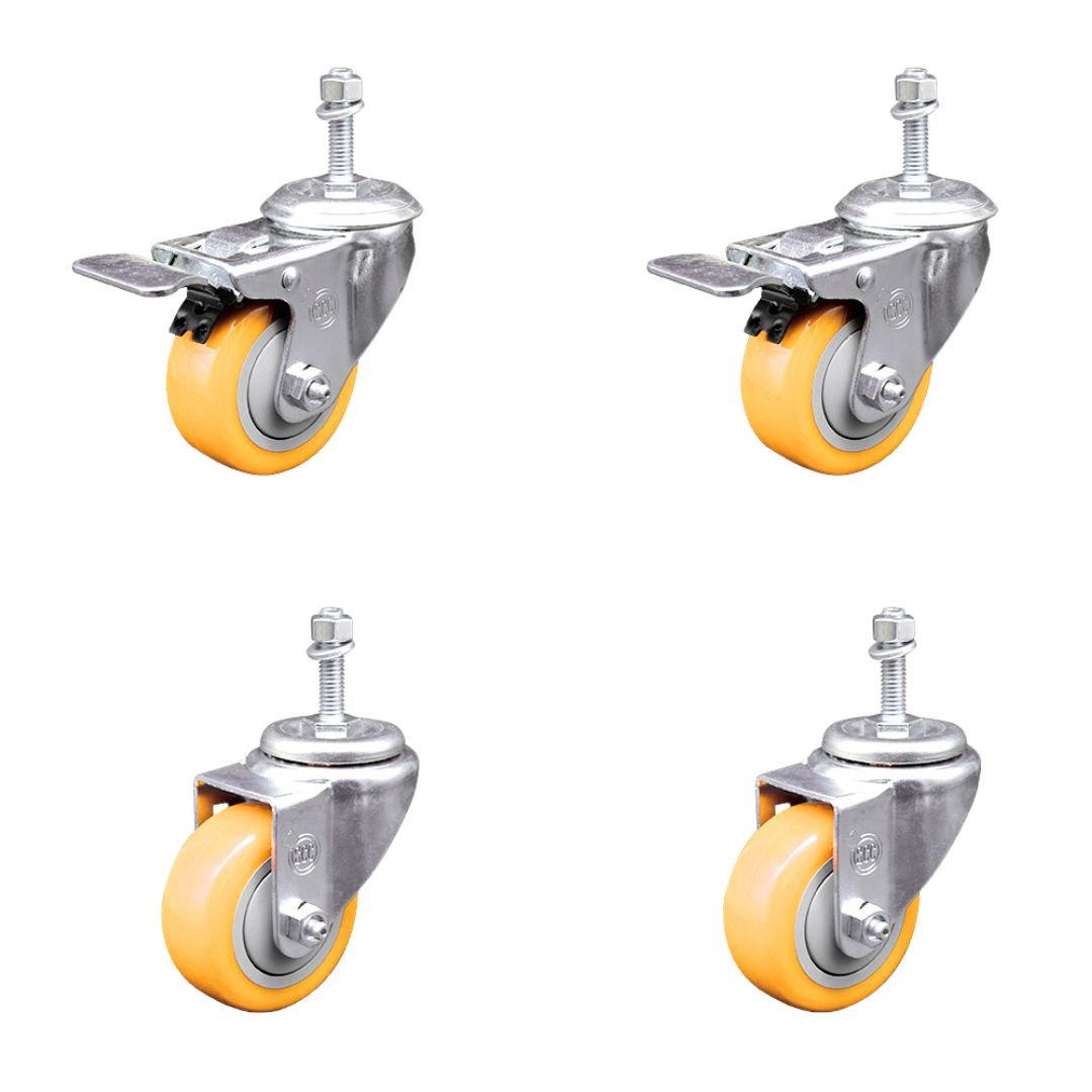 Poly Swivel Stem Caster with 3 in. Yellow Caster Wheels, 10 mm Threaded Stems - 316 Stainless Steel Caster - Set of 4