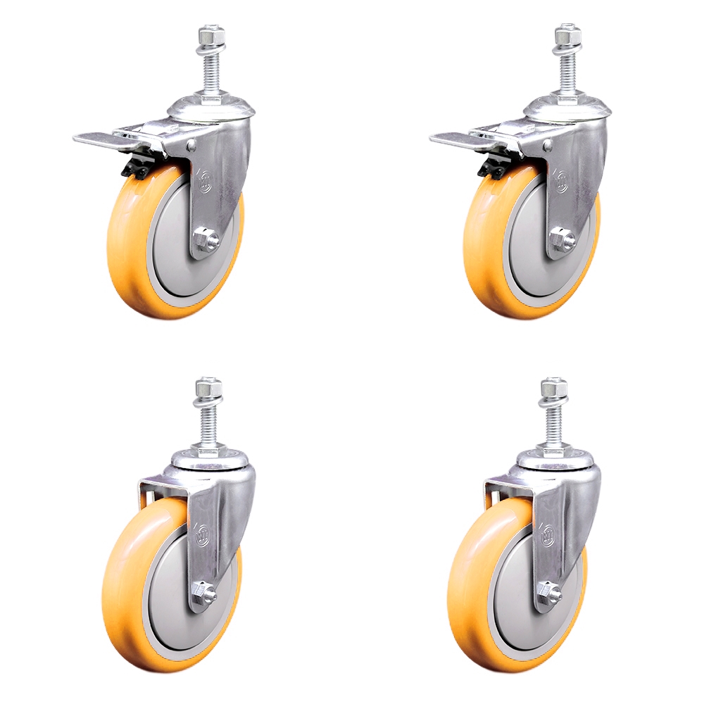 Poly Swivel Stem Caster with 5 in. Yellow Caster Wheels, 0.38 in. Threaded Stems - 316 Stainless Steel Casters - Set of 4