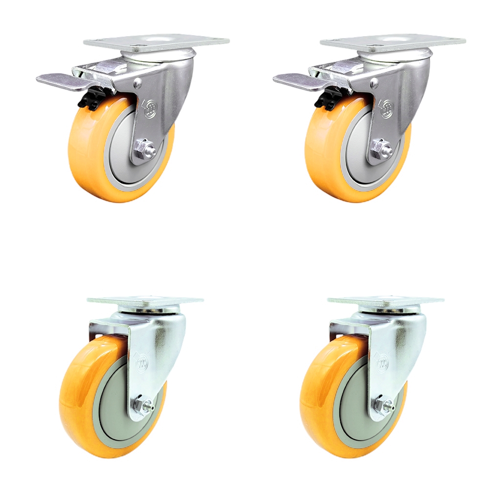 SCC-SS316TTL20S414-PPUB-YEL-2-S-2 Polyurethane Swivel Top Plate Caster with 4 in. 316 Stainless Steel Yellow Wheels - Set of 4