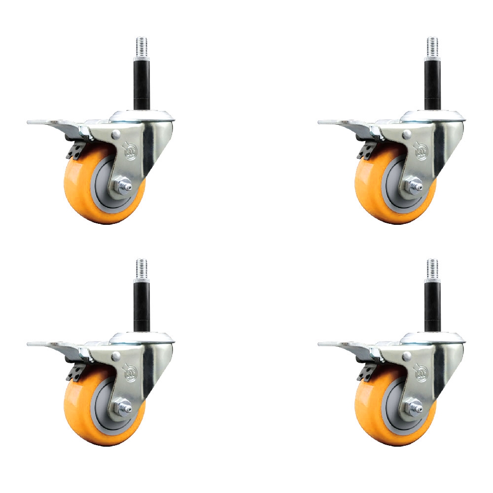 Polyurethane Swivel Stem Caster with 3 in. Yellow Caster Wheels, 0.75 in. Expanding Stems - 316 Stainless Steel Casters - Set of 4