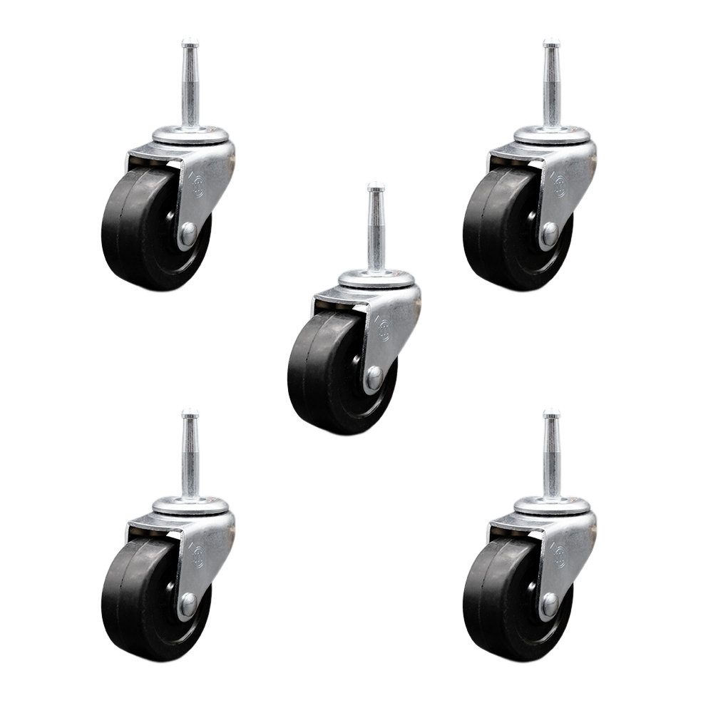 SCC-GN05S210-SRS-5 2 in. Swivel Soft Rubber Caster Wheels & 0.31 in. Grip Neck Stem Casters - Set of 5
