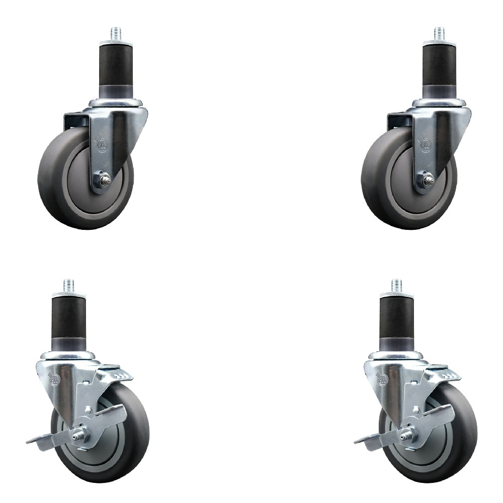 SCC-EX20S414-TPRB-2-TLB-2-158 Thermoplastic Rubber Swivel Expanding Stem Caster with 4 in. Gray Wheels & 1.63 in. Stems - Set of 4