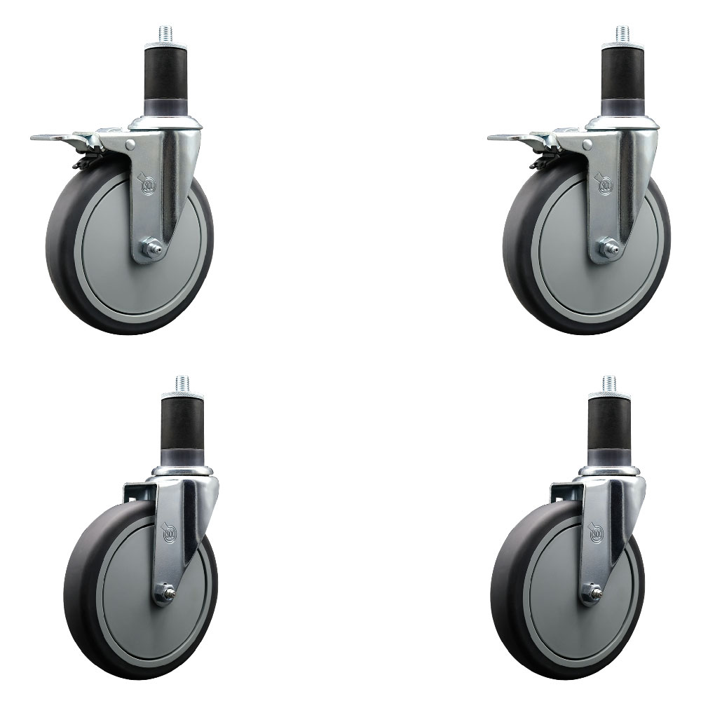 SCC-EXTTL20S614-TPRB-2-S-2-158 Thermoplastic Rubber Swivel Expanding Stem Caster with 6 in. Gray Wheels & 1.63 in. Stems - Set of 4