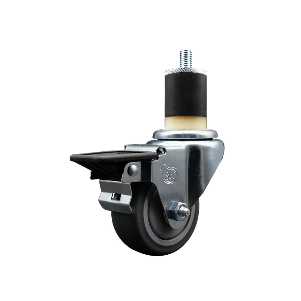 SCC-EX20S314-TPRB-PLB-178 Thermoplastic Rubber Swivel Expanding Stem Swivel Caster with 3 in. Gray Wheel & 1.87 in. Stem & Posi Locking Brake