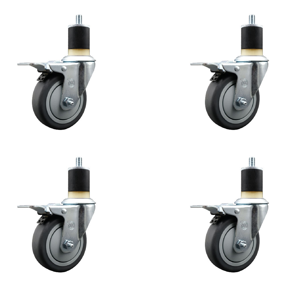 SCC-EXTTL20S414-TPRB-178-4 Thermoplastic Rubber Swivel Expanding Stem Caster with 4 in. Gray Wheels & 1.87 in. Stems - Set of 4