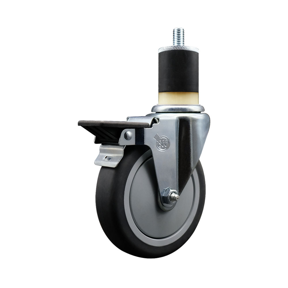 SCC-EX20S514-TPRB-PLB-178 Thermoplastic Rubber Swivel Expanding Stem Swivel Caster with 5 in. Gray Wheel & 1.87 in. Stem & Posi Locking Brake