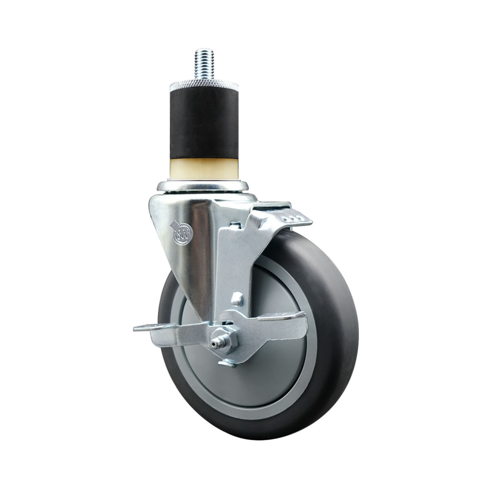 Stainless Steel Thermoplastic Rubber Swivel Expanding Stem Swivel Caster with 5 in. Gray Wheel & 1.87 in. Stem & Top Locking Brake