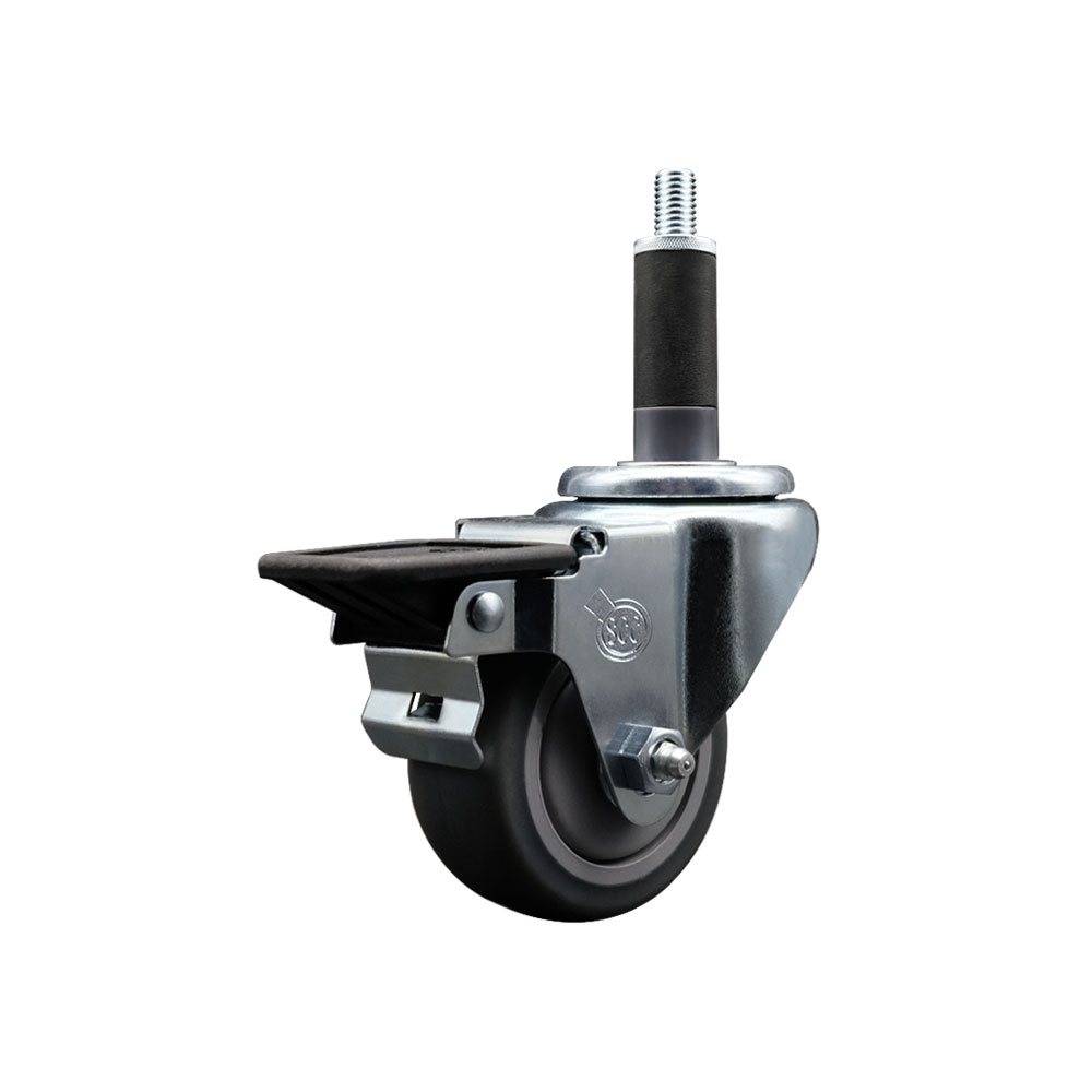 SCC-EX20S314-TPRB-PLB-1 Thermoplastic Rubber Swivel Expanding Stem Swivel Caster with 3 in. Gray Wheel & 1 in. Stem & Posi Locking Brake