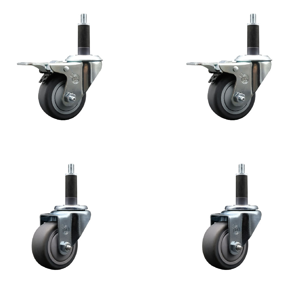 SCC-EXTTL20S314-TPRB-2-S-2-1 Thermoplastic Rubber Swivel Expanding Stem Caster with 3 in. Gray Wheels & 1 in. Stems - Set of 4