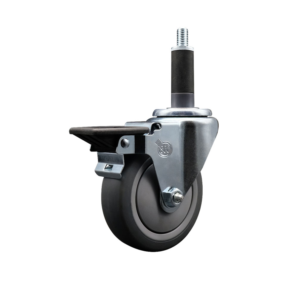 SCC-EX20S414-TPRB-PLB-1 Thermoplastic Rubber Swivel Expanding Stem Swivel Caster with 4 in. Gray Wheel & 1 in. Stem & Posi Locking Brake