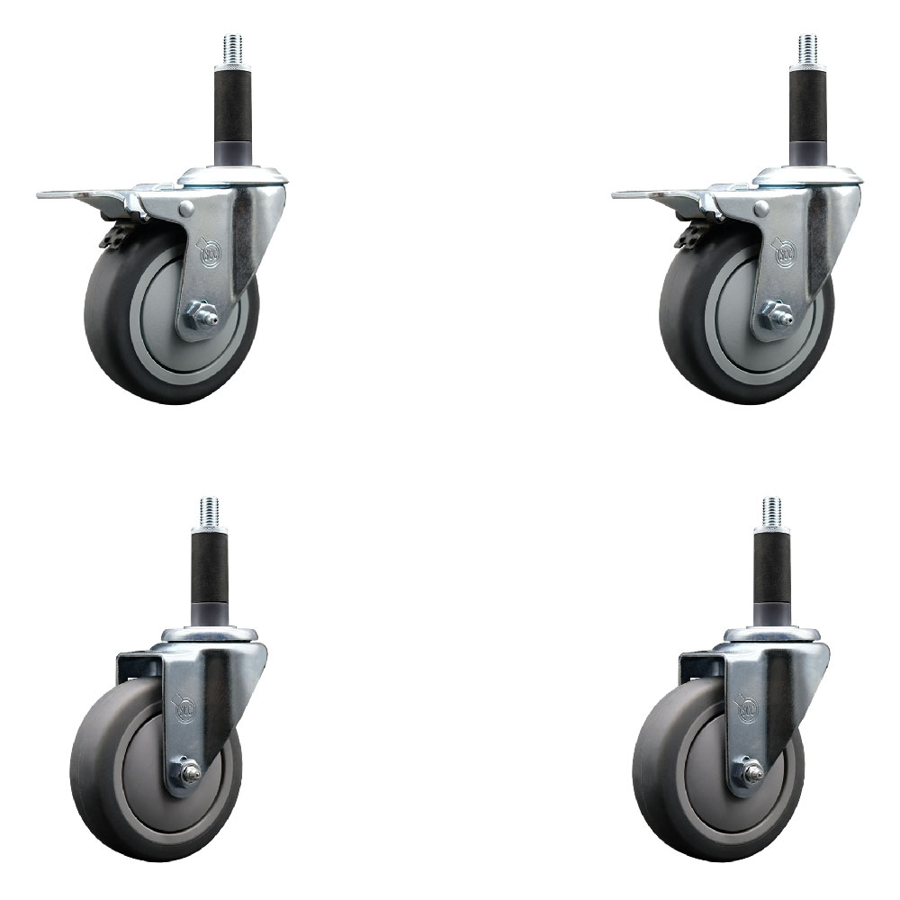 SCC-EXTTL20S414-TPRB-2-S-2-1 Thermoplastic Rubber Swivel Expanding Stem Caster with 4 in. Gray Wheels & 1 in. Stems - Set of 4