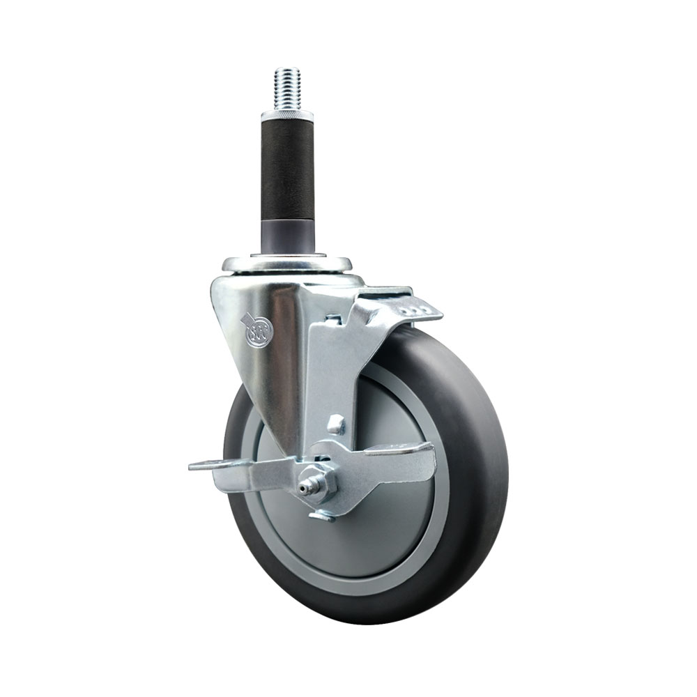 SCC-EX20S514-TPRB-TLB-1 Thermoplastic Rubber Swivel Expanding Stem Swivel Caster with 5 in. Gray Wheel & 1 in. Stem & Top Locking Brake