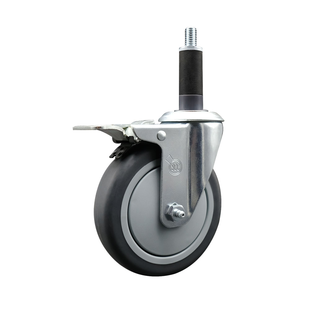 SCC-EXTTL20S514-TPRB-1 Thermoplastic Rubber Swivel Expanding Stem Swivel Caster with 5 in. Gray Wheel & 1 in. Stem & Total Locking Brake