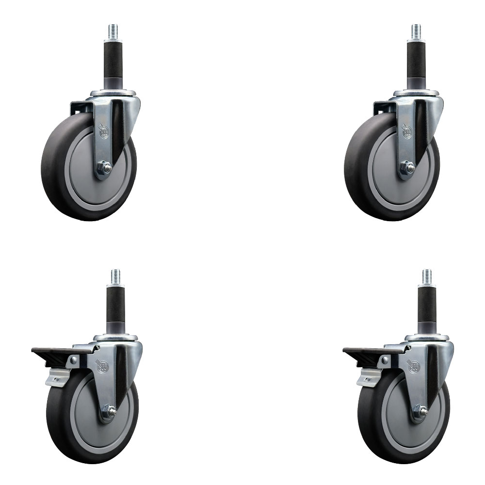 SCC-EX20S514-TPRB-2-PLB-2-1 Thermoplastic Rubber Swivel Expanding Stem Caster with 5 in. Gray Wheels & 1 in. Stems - Set of 4