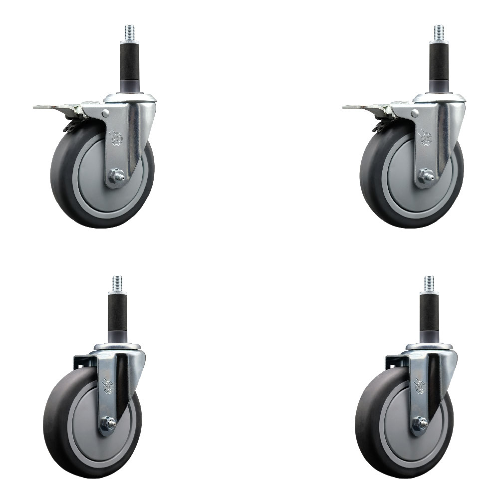 SCC-EXTTL20S514-TPRB-2-S-2-1 Thermoplastic Rubber Swivel Expanding Stem Caster with 5 in. Gray Wheels & 1 in. Stems - Set of 4