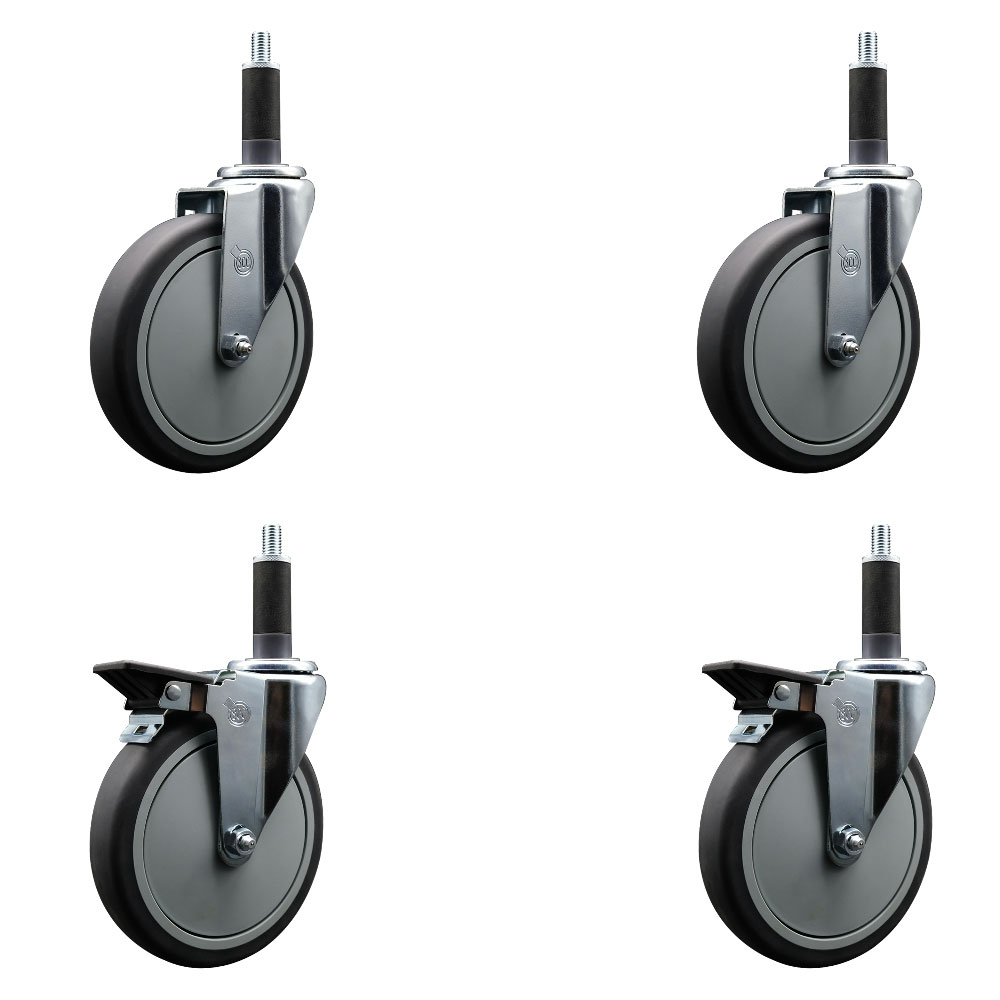 SCC-EX20S614-TPRB-2-PLB-2-1 Thermoplastic Rubber Swivel Expanding Stem Caster with 6 in. Gray Wheels & 1 in. Stems - Set of 4