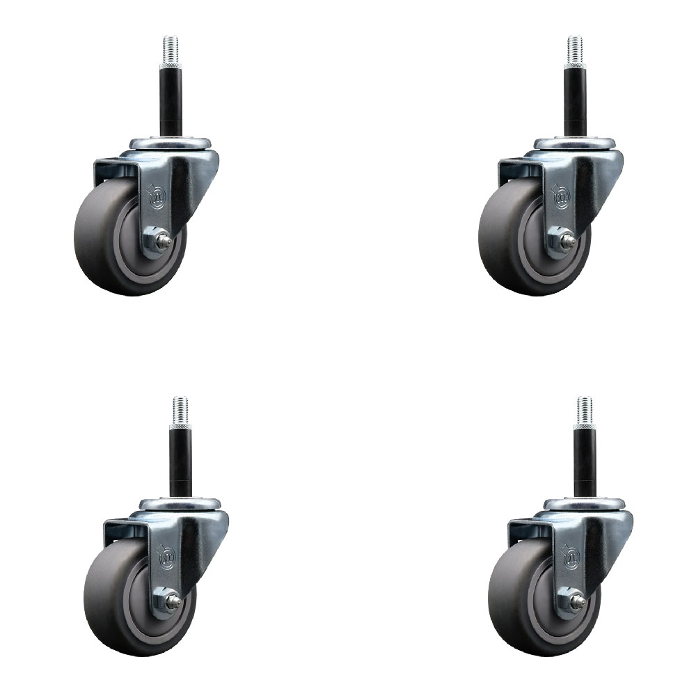 SCC-EX20S314-TPRB-34-4 Thermoplastic Rubber Swivel Expanding Stem Caster with 3 in. Gray Wheels & 0.75 in. Stems - Set of 4