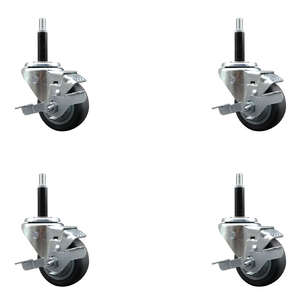 SCC-EX20S314-TPRB-TLB-34-4 Thermoplastic Rubber Swivel Expanding Stem Caster with 3 in. Gray Wheels & 0.75 in. Stems - Set of 4