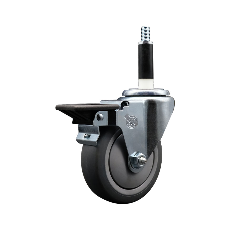 SCC-EX20S414-TPRB-PLB-34 Thermoplastic Rubber Swivel Expanding Stem Swivel Caster with 4 in. Gray Wheel & 0.75 in. Stem & Posi Locking Brake