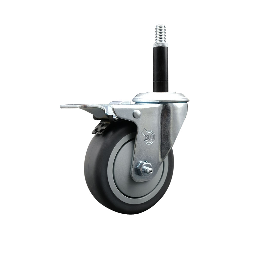 SCC-EXTTL20S414-TPRB-34 Thermoplastic Rubber Swivel Expanding Stem Swivel Caster with 4 in. Gray Wheel & 0.75 in. Stem & Total Locking Brake