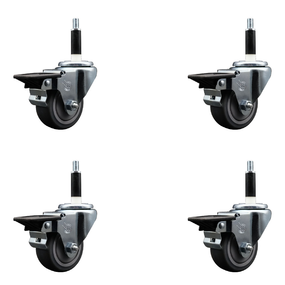 SCC-EX20S314-TPRB-PLB-78-4 Thermoplastic Rubber Swivel Expanding Stem Caster with 3 in. Gray Wheels & 0.87 in. Stems - Set of 4