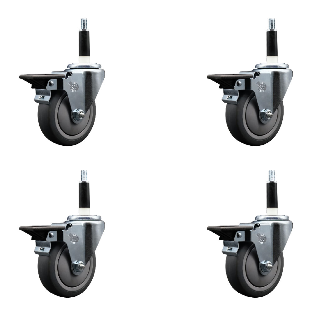 SCC-EX20S414-TPRB-PLB-78-4 Thermoplastic Rubber Swivel Expanding Stem Caster with 4 in. Gray Wheels & 0.87 in. Stems - Set of 4