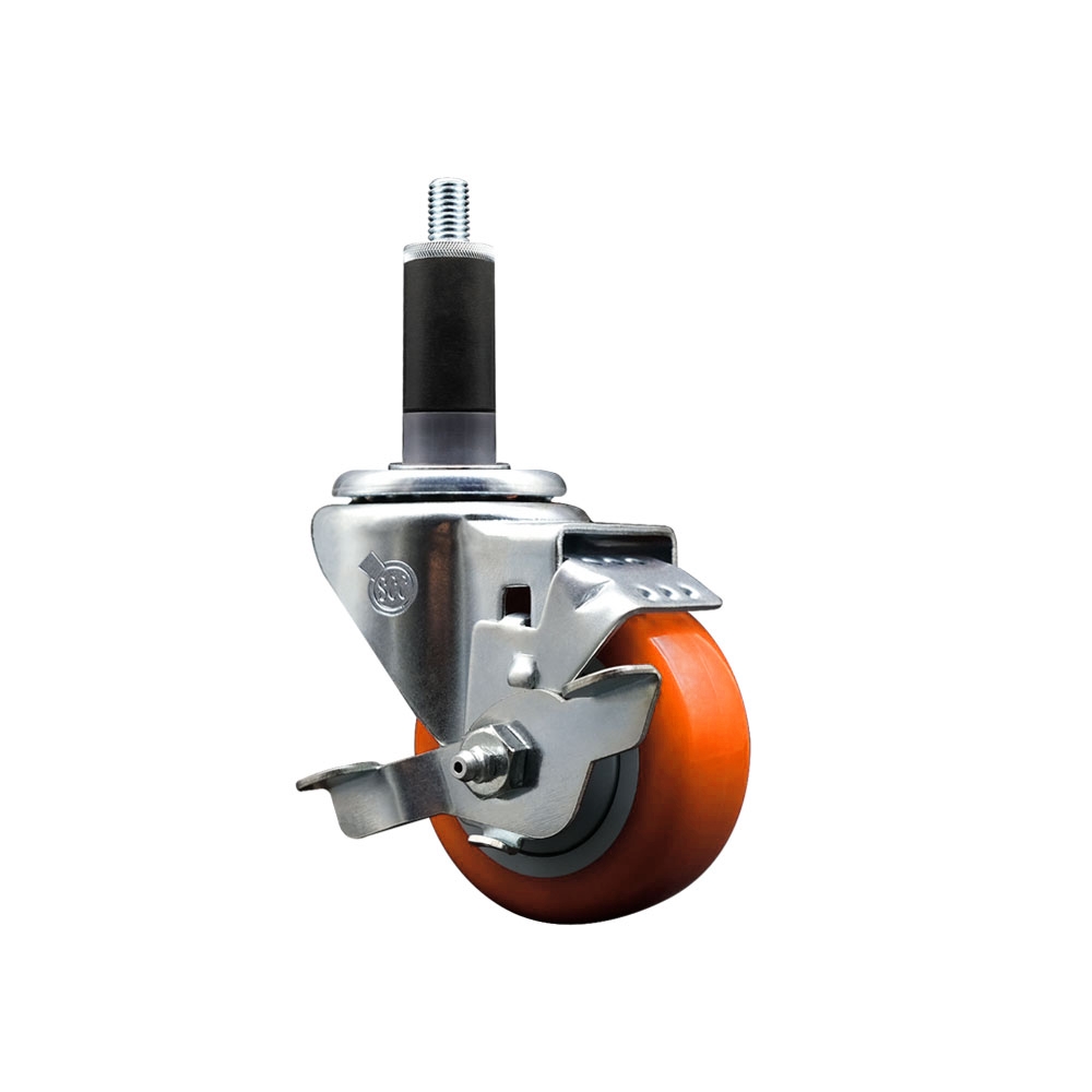SCC-EX20S314-PPUB-ORG-TLB-118 Polyurethane Expanding Stem Swivel Caster with 3 in. Orange Wheel & 1.13 in. Stem & Top Locking Brake