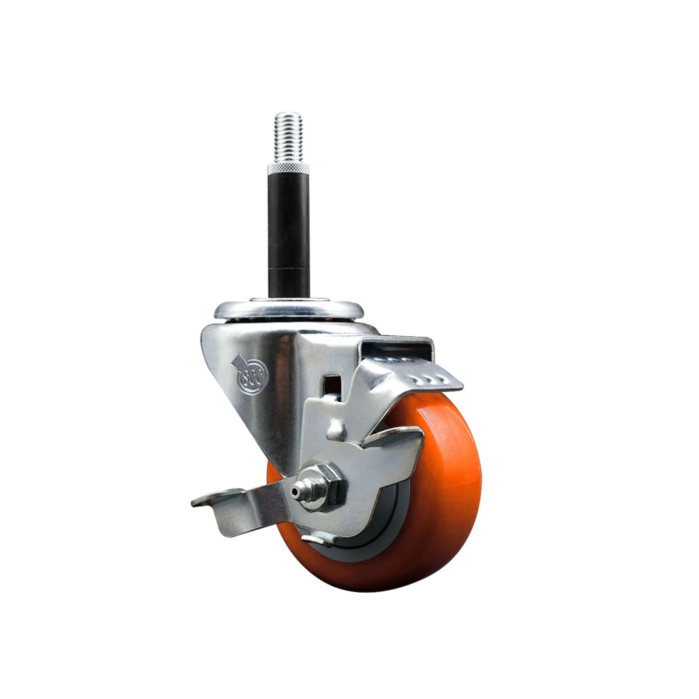 SCC-EX20S314-PPUB-ORG-TLB-34 Polyurethane Expanding Stem Swivel Caster with 3 in. Orange Wheel & 0.75 in. Stem & Top Locking Brake