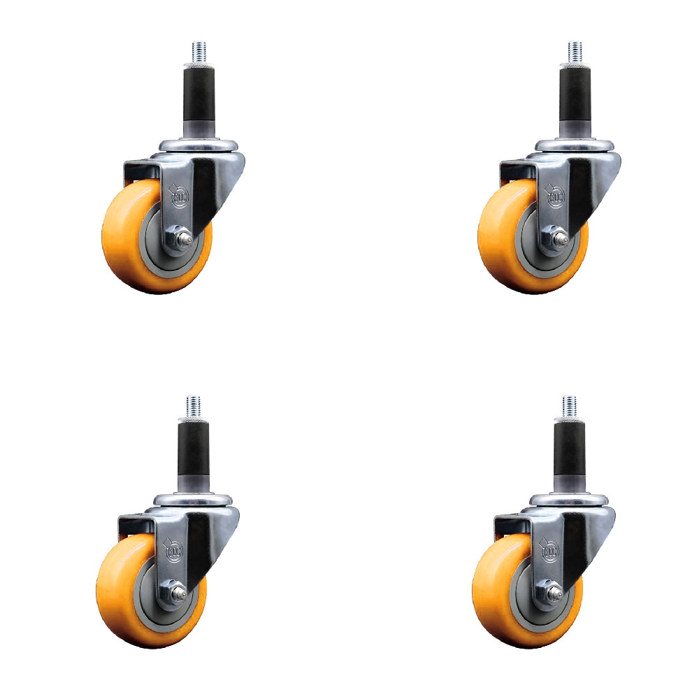 SCC-EX20S314-PPUB-YEL-118-4 Polyurethane Swivel Expanding Stem Caster with 3 in. Yellow Wheels & 1.13 in. Stems - Set of 4