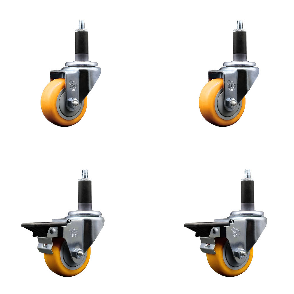 SCC-EX20S314-PPUB-YEL-2-PLB-2-118 Polyurethane Swivel Expanding Stem Caster with 3 in. Yellow Wheels & 1.13 in. Stems - Set of 4