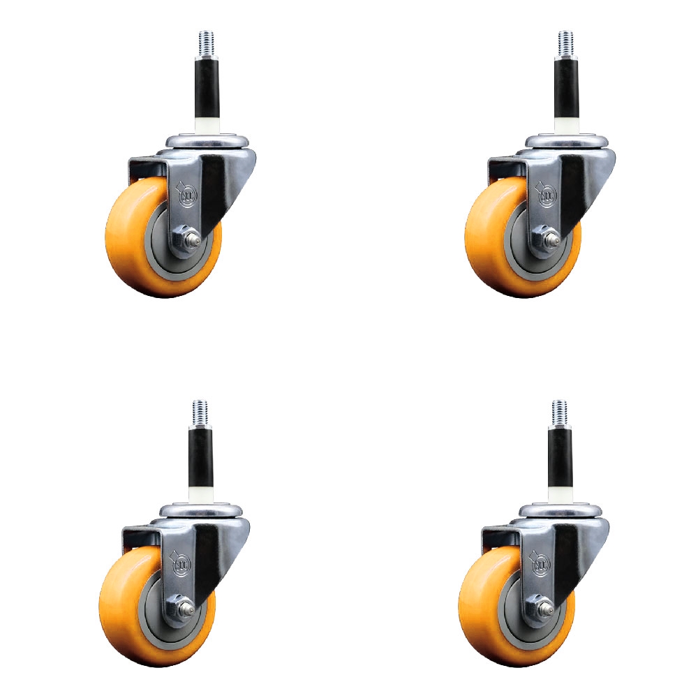 Polyurethane Swivel Expanding Stem Caster with 3 in. Yellow Wheels & 0.87 in. Stems - Set of 4